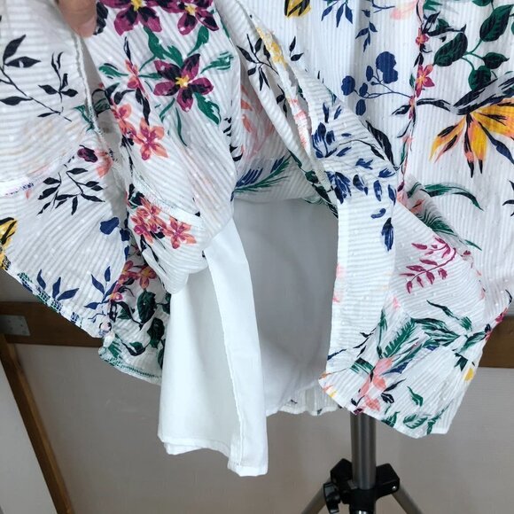 JOE FRESH White Multicolor Floral Ruffle Sleeveless Lined Maxi Summer Dress Sz L - Picture 6 of 12